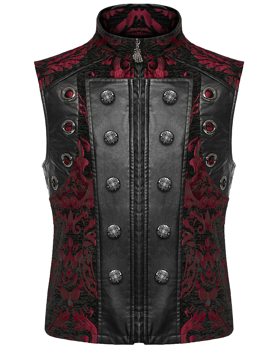 PR-WY-1489MJM-BKRDM Mens Gothic Regency Damask Tapestry Waistcoat Vest - Black & Red