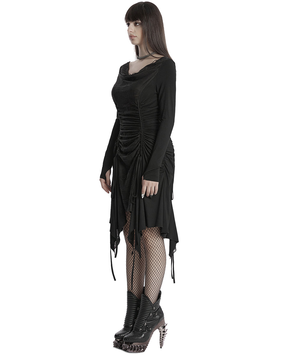 OQ-794LQF Daily Life Apocalyptic Gothic Broken Knit Ruching Dress