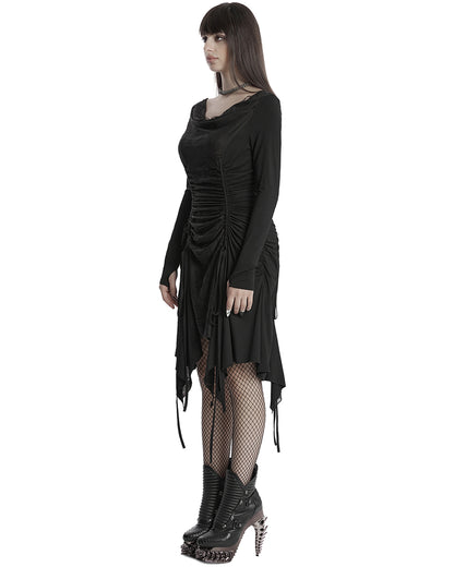 OQ-794LQF Daily Life Apocalyptic Gothic Broken Knit Ruching Dress