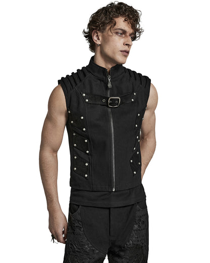 PR-Y1473-BKM Mens Doomsday Gothic Apocalypse Studded Waistcoat Vest