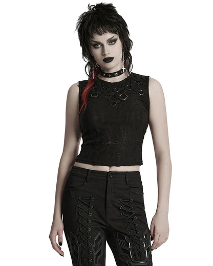 WT-920BXF-BKF Womens Apocalyptic Punk Shredded Broken Knit Tank Top Vest
