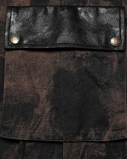 PR-Q632-BKBNM Mens Desert Outlaw Apocalyptic Steampunk Utility Kilt - Black & Brown