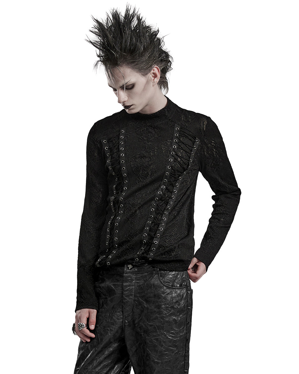 PR-WT-826TCM-BKM Mens Gothic Textured Knit  Top