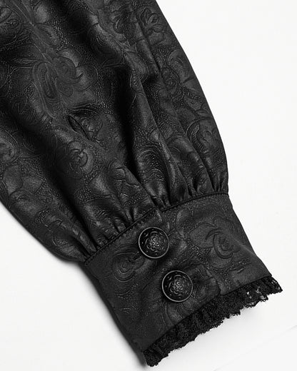WY-1785 Mens Gothic Embossed Print Lace-Up Pirate Shirt - Black