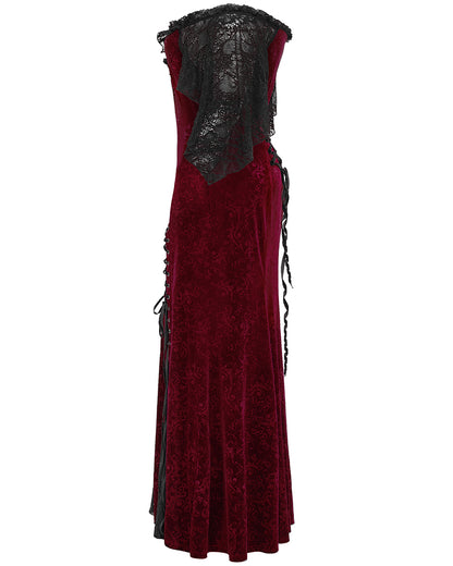 DQ-730LQF Plus Size Womens Gothic Embossed Velvet Off-Shoulder Maxi Dress - Red