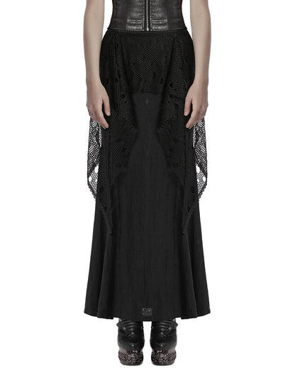OQ-787BQF Daily Life Apocalyptic Gothic Broken Knit & Mesh Fishtail Maxi Skirt
