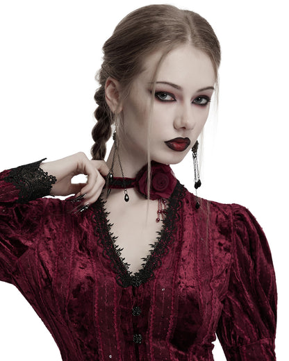 OS-760LHF Daily Life Womens Gothic Burning Rose Choker Collar Necklace - Red