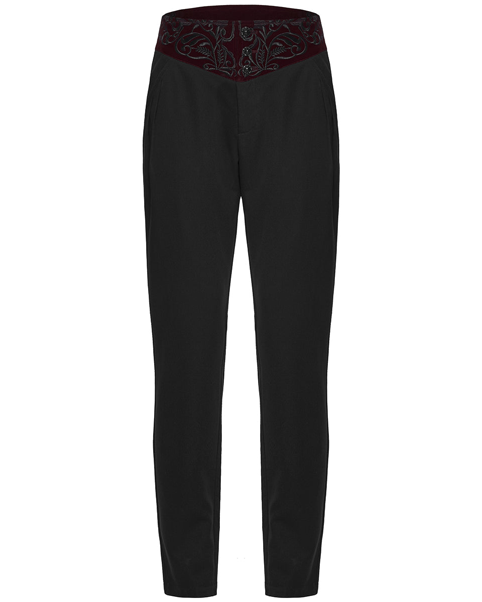 PR-WK-811XCM-BKRDM Mens Dark Gothic Aristocrat Embroidered Dress Pants - Black & Red