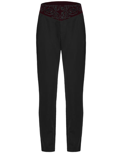 PR-WK-811XCM-BKRDM Mens Dark Gothic Aristocrat Embroidered Dress Pants - Black & Red