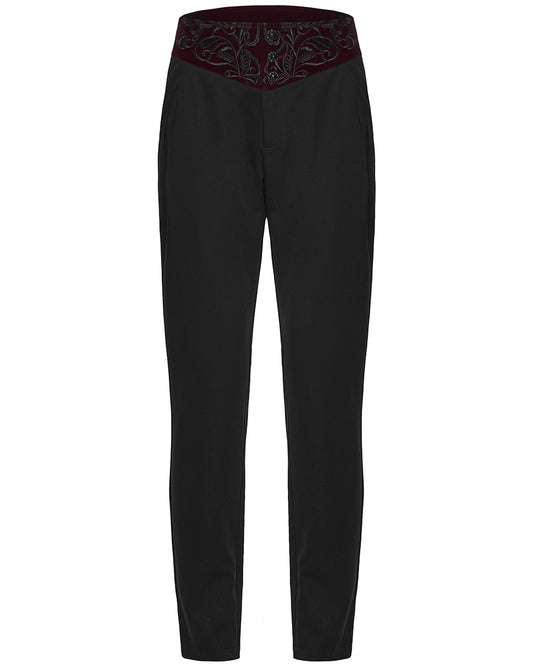 PR-WK-811XCM-BKRDM Mens Dark Gothic Aristocrat Embroidered Dress Pants - Black & Red