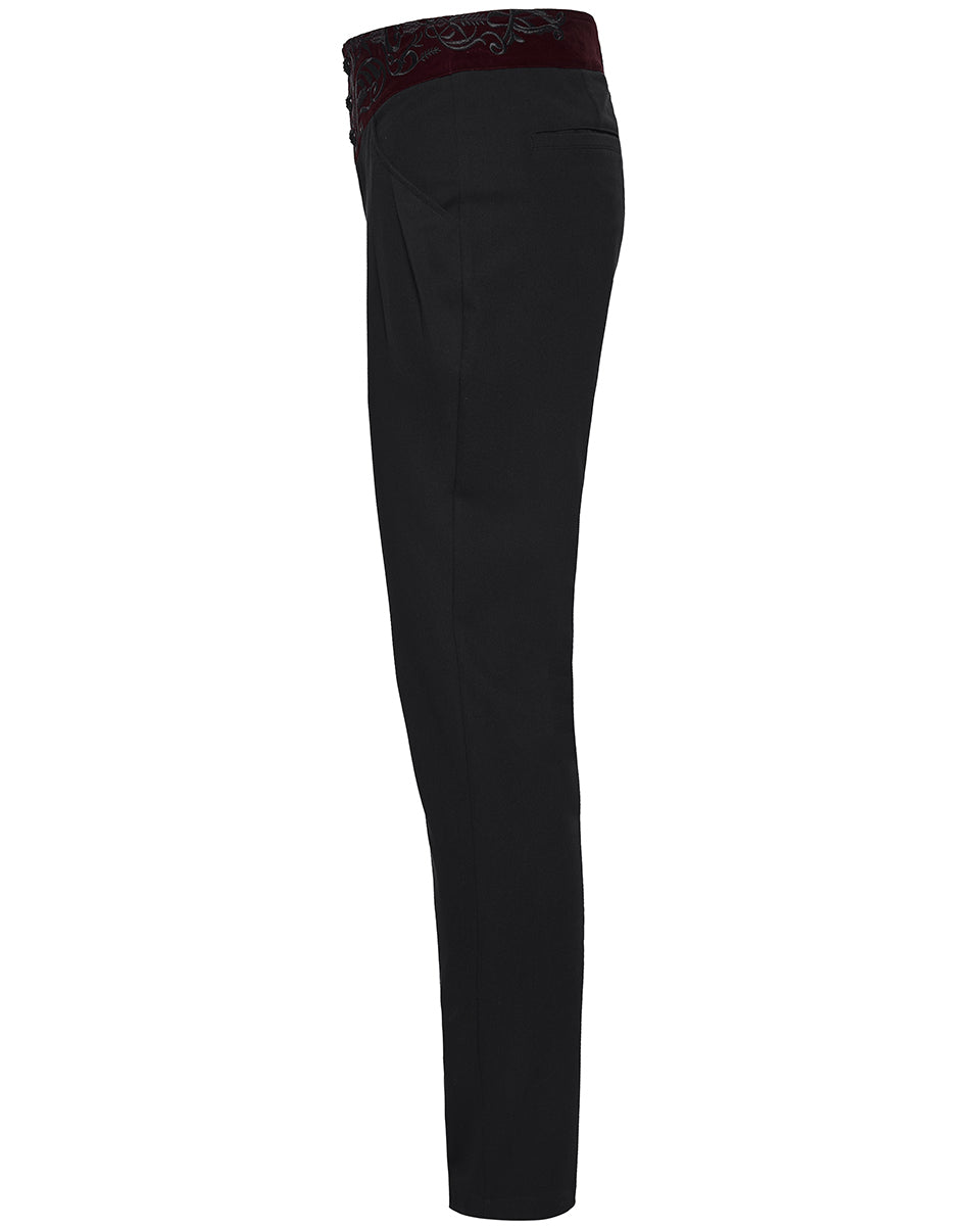 PR-WK-811XCM-BKRDM Mens Dark Gothic Aristocrat Embroidered Dress Pants - Black & Red