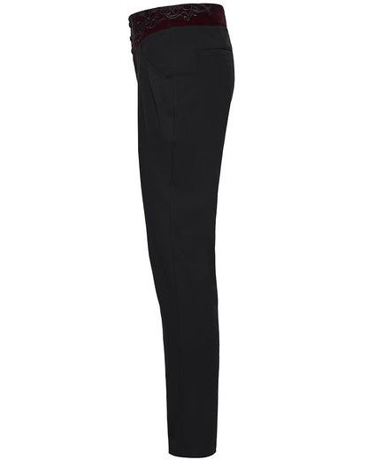 PR-WK-811XCM-BKRDM Mens Dark Gothic Aristocrat Embroidered Dress Pants - Black & Red