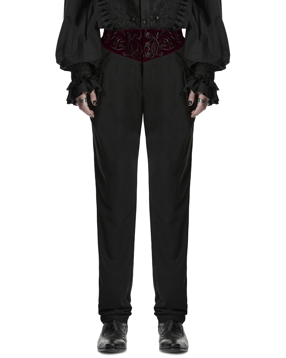 PR-WK-811XCM-BKRDM Mens Dark Gothic Aristocrat Embroidered Dress Pants - Black & Red