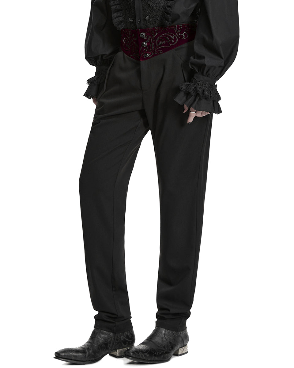 PR-WK-811XCM-BKRDM Mens Dark Gothic Aristocrat Embroidered Dress Pants - Black & Red