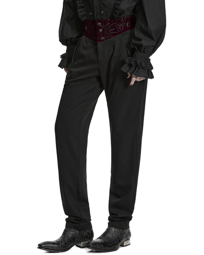 PR-WK-811XCM-BKRDM Mens Dark Gothic Aristocrat Embroidered Dress Pants - Black & Red