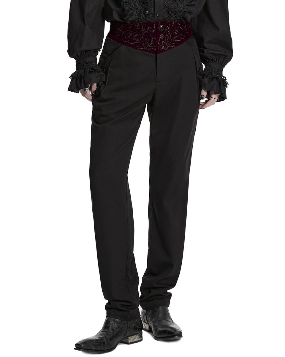 PR-WK-811XCM-BKRDM Mens Dark Gothic Aristocrat Embroidered Dress Pants - Black & Red