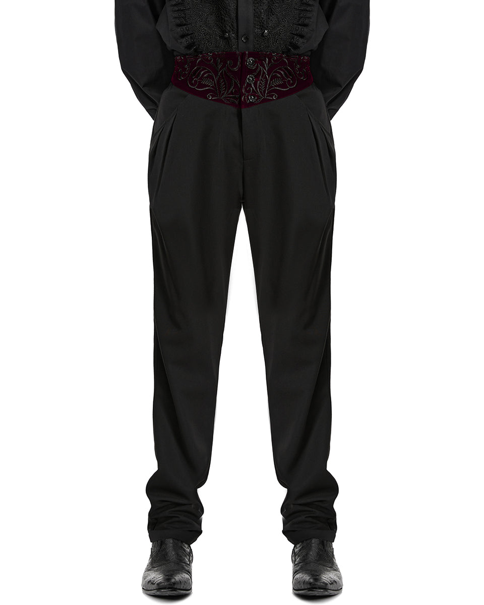 PR-WK-811XCM-BKRDM Mens Dark Gothic Aristocrat Embroidered Dress Pants - Black & Red