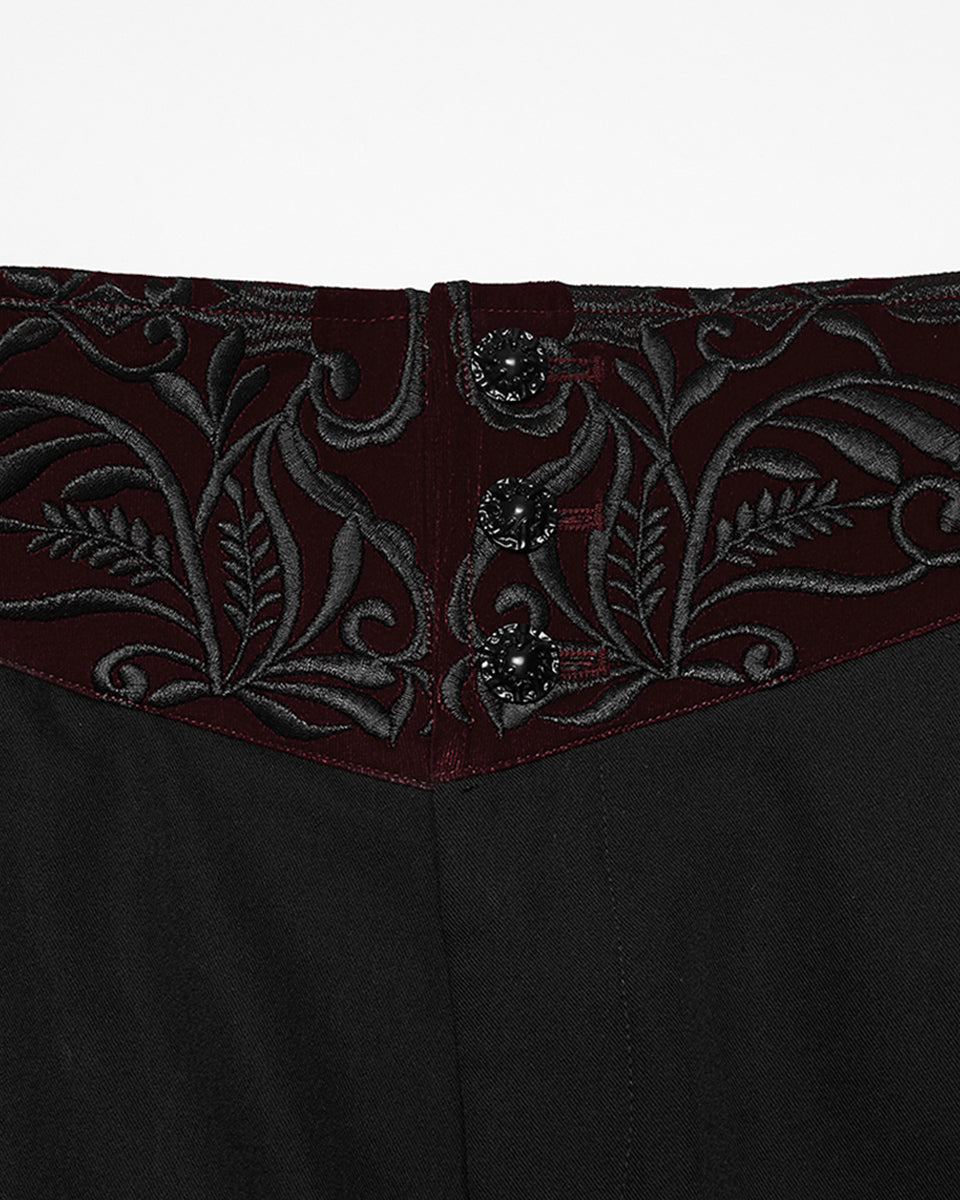 PR-WK-811XCM-BKRDM Mens Dark Gothic Aristocrat Embroidered Dress Pants - Black & Red