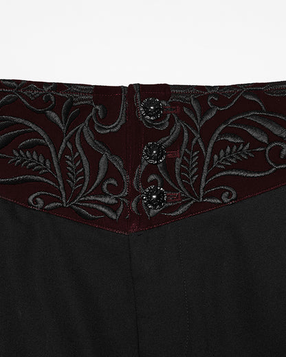 PR-WK-811XCM-BKRDM Mens Dark Gothic Aristocrat Embroidered Dress Pants - Black & Red