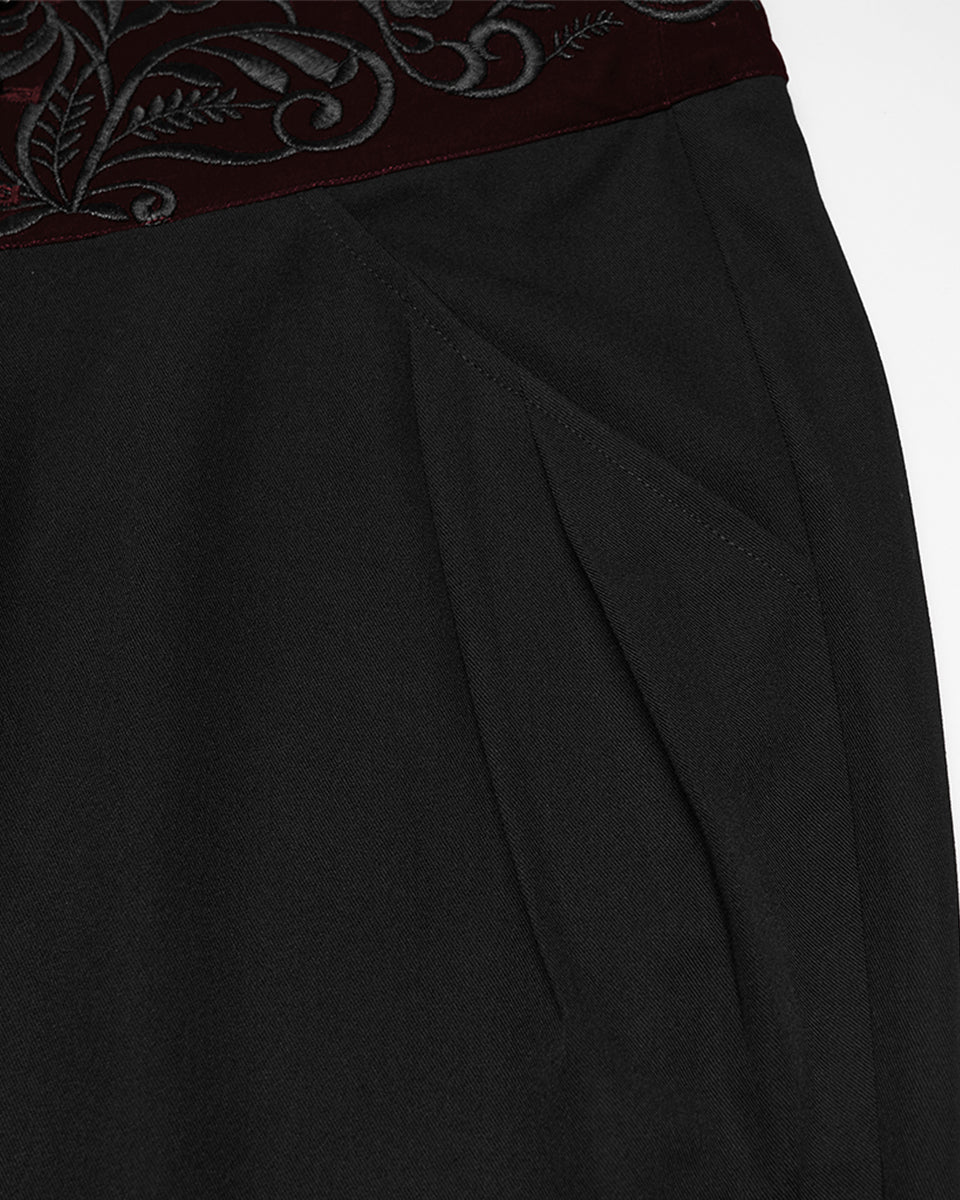 PR-WK-811XCM-BKRDM Mens Dark Gothic Aristocrat Embroidered Dress Pants - Black & Red