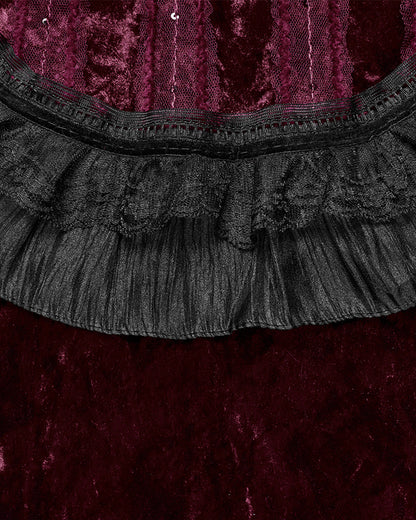 OY-1750DPF Daily Life Womens Gothic Crushed Velvet & Lace Bolero Cape - Red