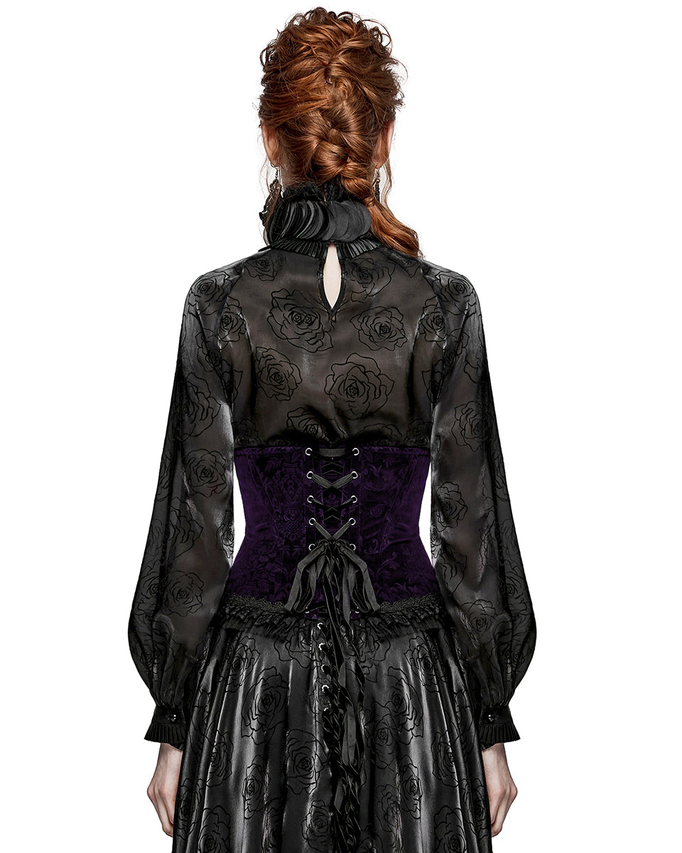 PR-DS-564YDF-BKVIF Gothic Victorian Damask Cincher Corset - Extended Size Range - Purple Velvet