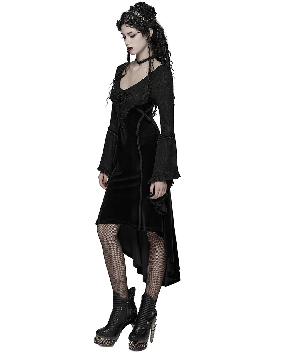 WQ-889LQF Womens Dark Gothic Velvet Applique Fishtail Dress