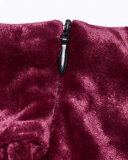 OQ-851BQF Daily Life Womens Long Gothic Velvet Applique Maxi Skirt - Red