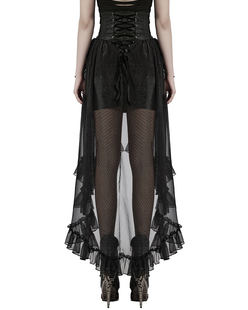 WQ-845BQF-BKF Womens Long Romantic Gothic Layered Chiffon Corset Skirt