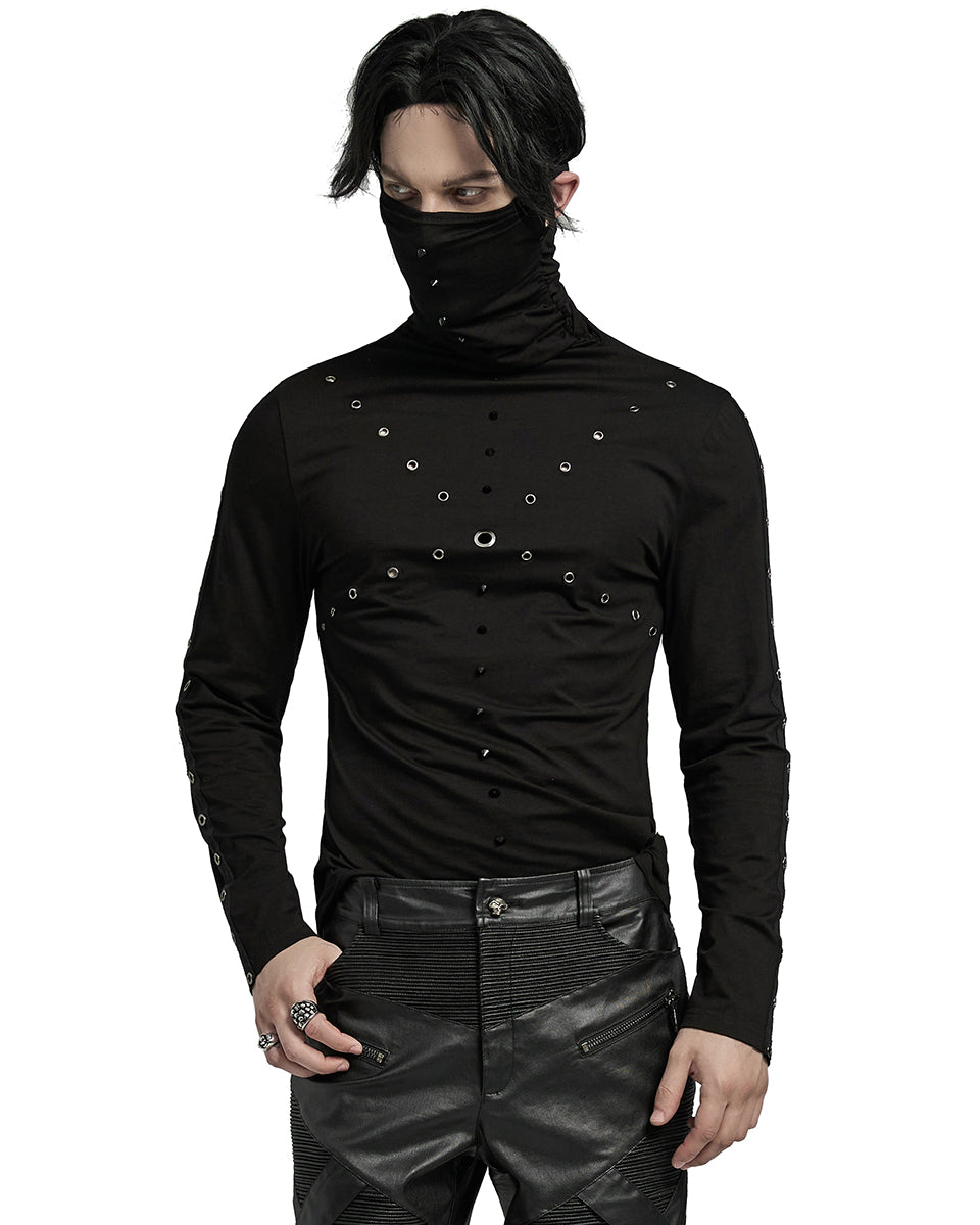 WT-898TCM-BKM Mens Dark CyberPunk Studded High Neck Muffler Top