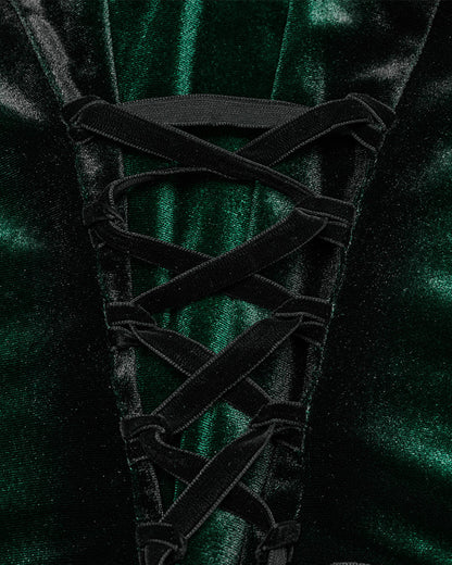 OY-1697DQF-GRF Daily Life Gothic Gradient Velvet Bat Collar Blouse Top - Green & Black