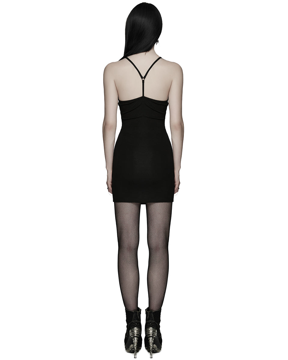 WQ-931LQF Womens Elegant Gothic Lace Applique Mini Slip Dress