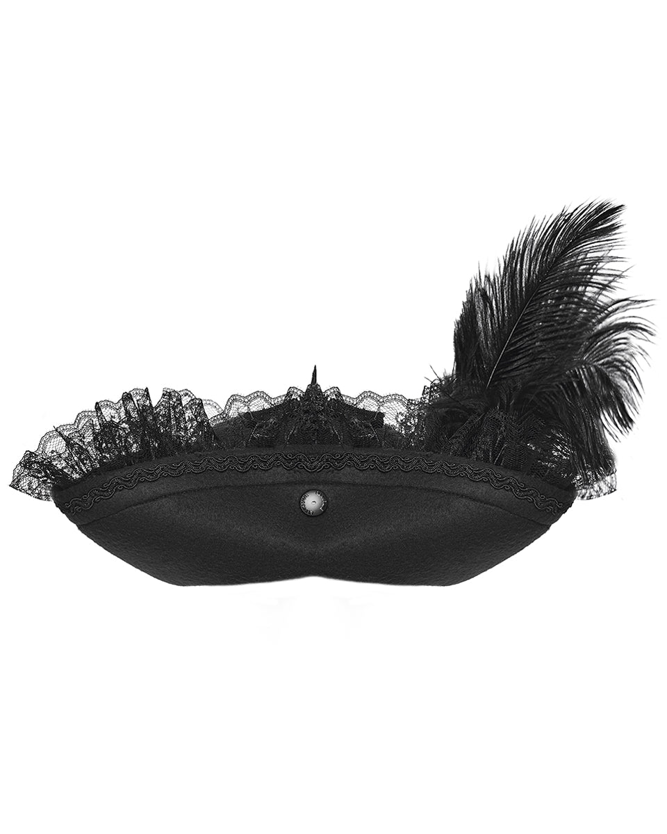 WS-820MZ Unisex Gothic Dragon Spine Feathered Tricorn Hat