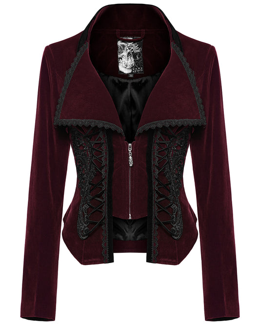 PR-WY-1535LDF-RDF Womens Gothic Velvet & Lace Riding Jacket - Red & Black