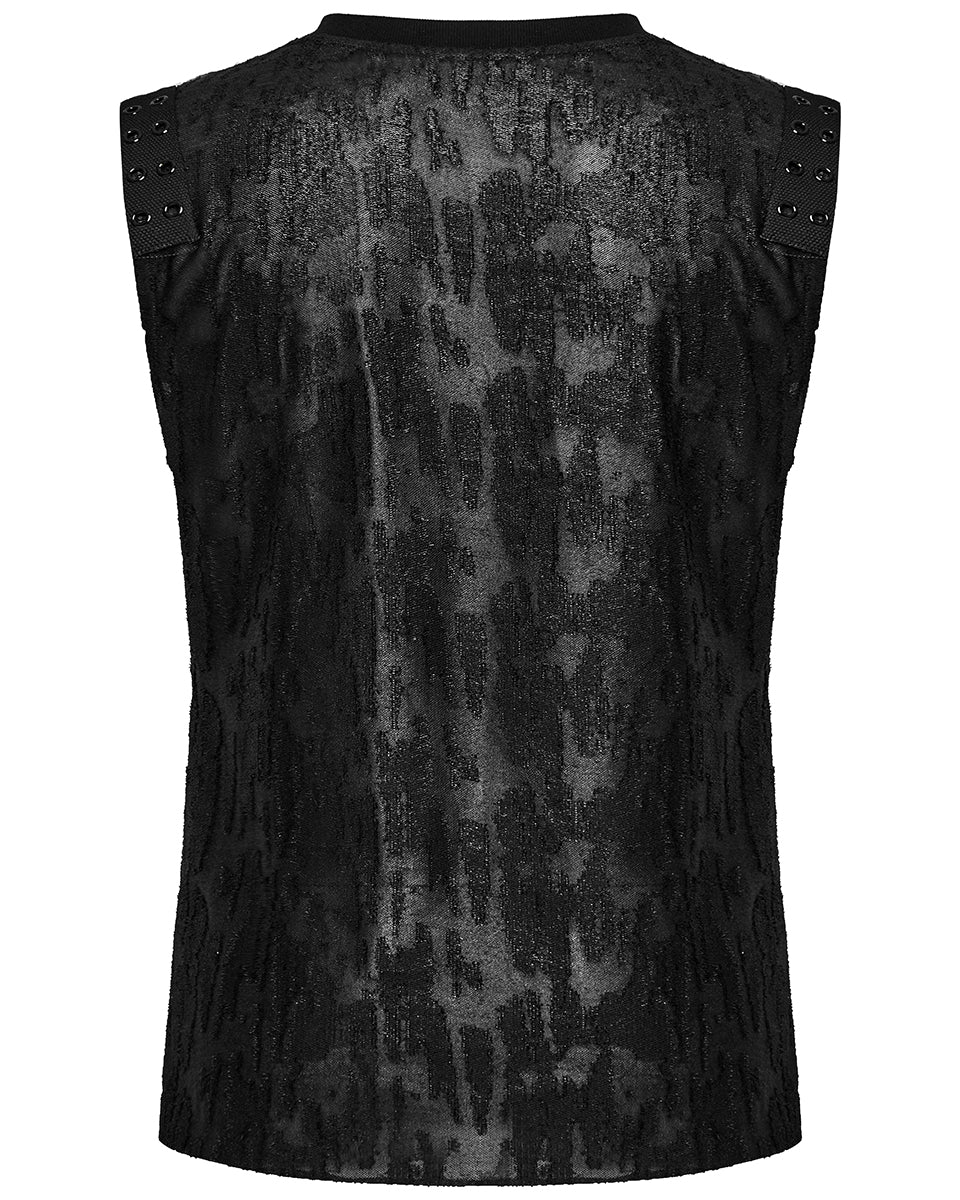 WT-887BXM-BKM Mens Apocalyptic Gothic Broken Knit Tank Top Vest - Distressed Black