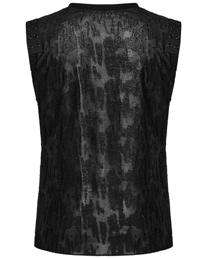 WT-887BXM-BKM Mens Apocalyptic Gothic Broken Knit Tank Top Vest - Distressed Black