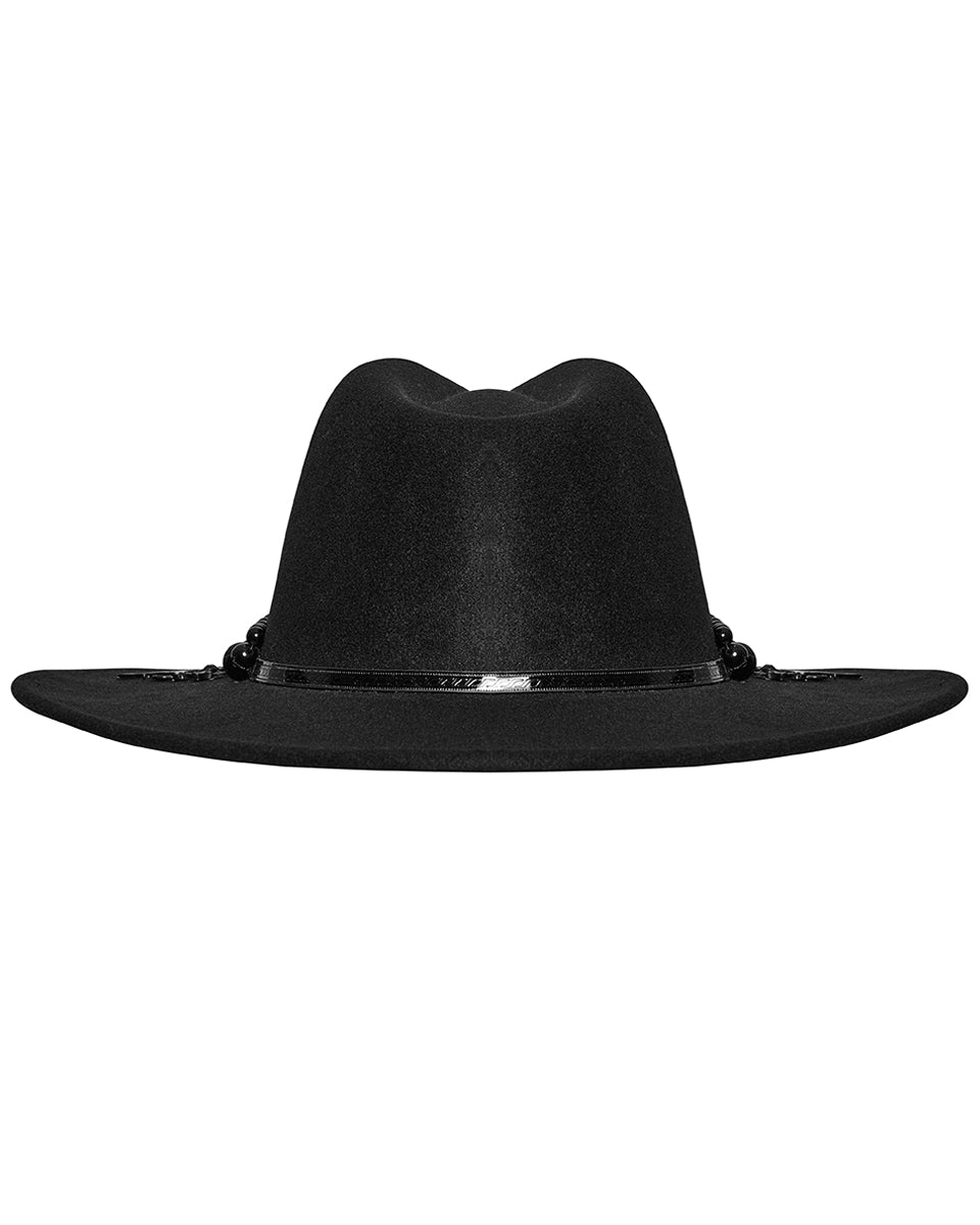 OS-759MZ Daily Life Womens Gothic Beaded Wide Brim Fedora Hat - Black