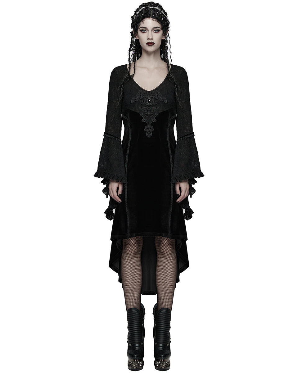 WQ-889LQF Womens Dark Gothic Velvet Applique Fishtail Dress