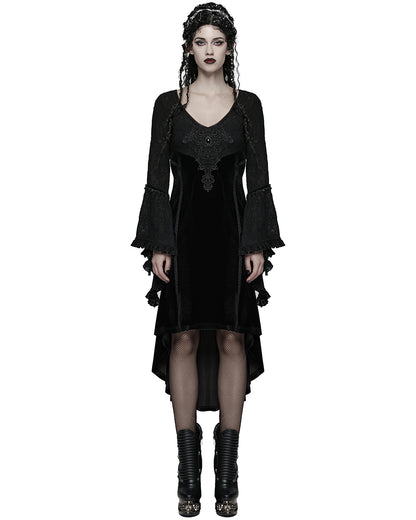 WQ-889LQF Womens Dark Gothic Velvet Applique Fishtail Dress