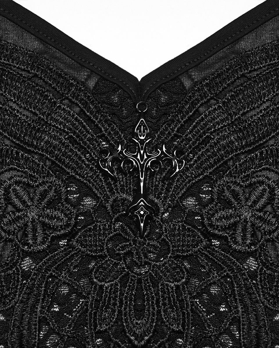 WT-1091DDF Womens Gothic Lace Applique Tie-Back Camisole Top