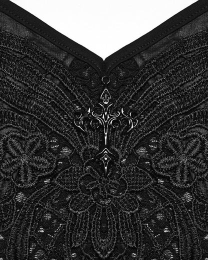 WT-1091DDF Womens Gothic Lace Applique Tie-Back Camisole Top