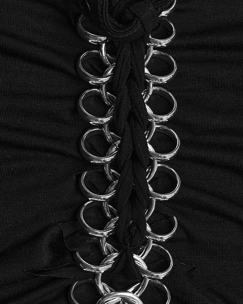 WT-852TDF Womens Gothic Punk Twisted Chain Link Cropped Tee