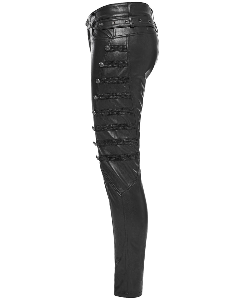 PR-WK-583PCM-BKM Black Parade Mens Faux Leather Military Pants