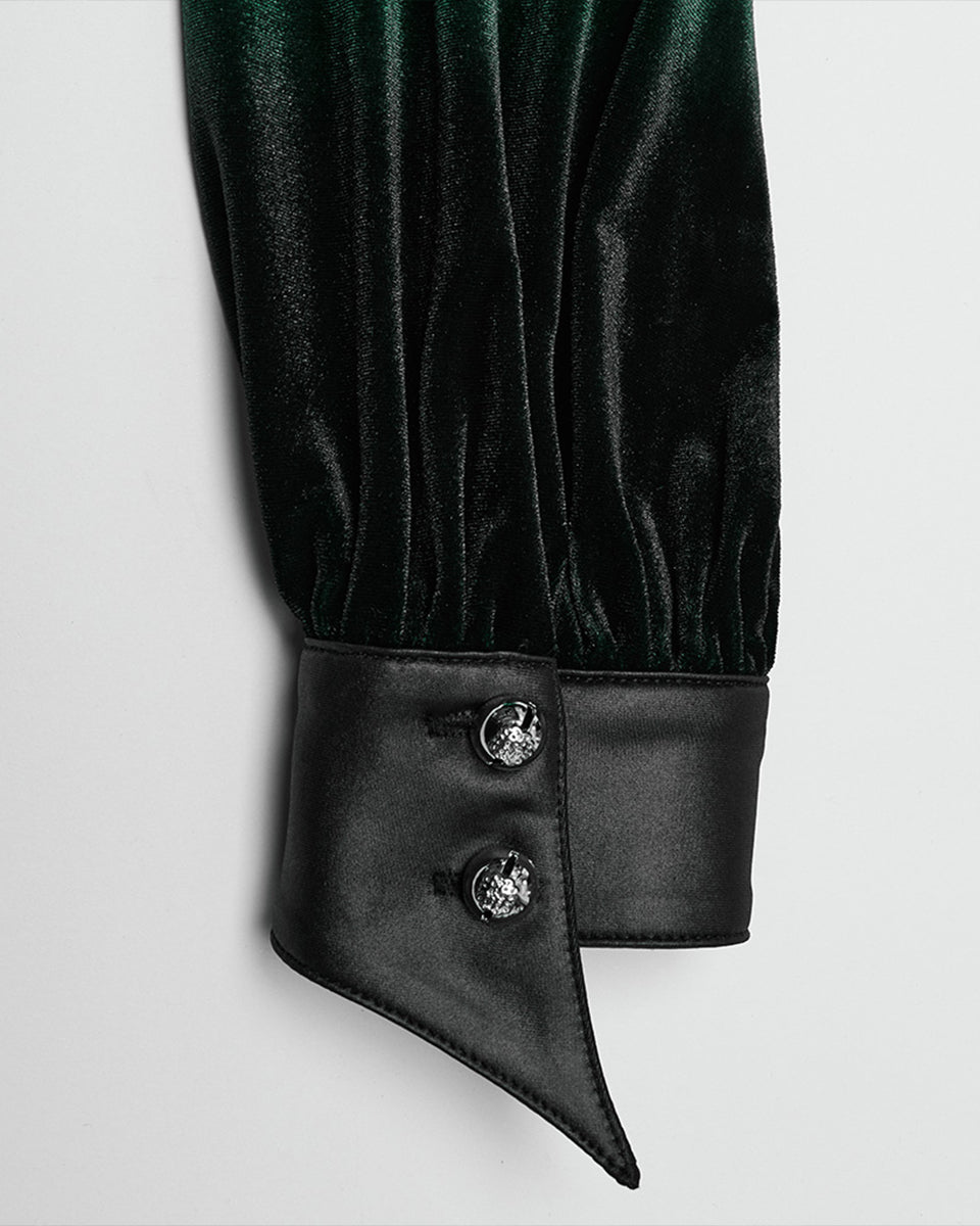 OY-1697DQF-GRF Daily Life Gothic Gradient Velvet Bat Collar Blouse Top - Green & Black