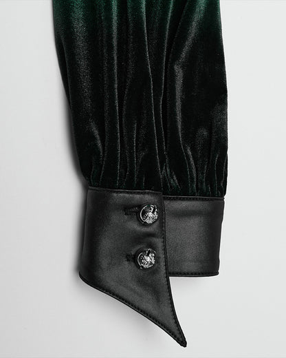 OY-1697DQF-GRF Daily Life Gothic Gradient Velvet Bat Collar Blouse Top - Green & Black