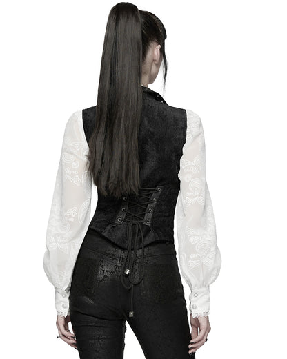 WY-1835MJF Womens Gothic Spliced Velvet & Faux Leather Asymmetric Waistcoat Vest