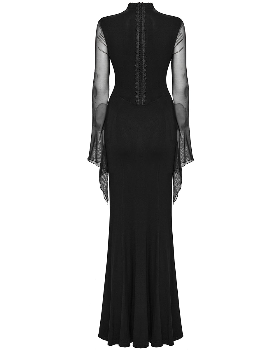 WQ-697LQF-BKF Long Gothic Lace Applique Evening Maxi Dress