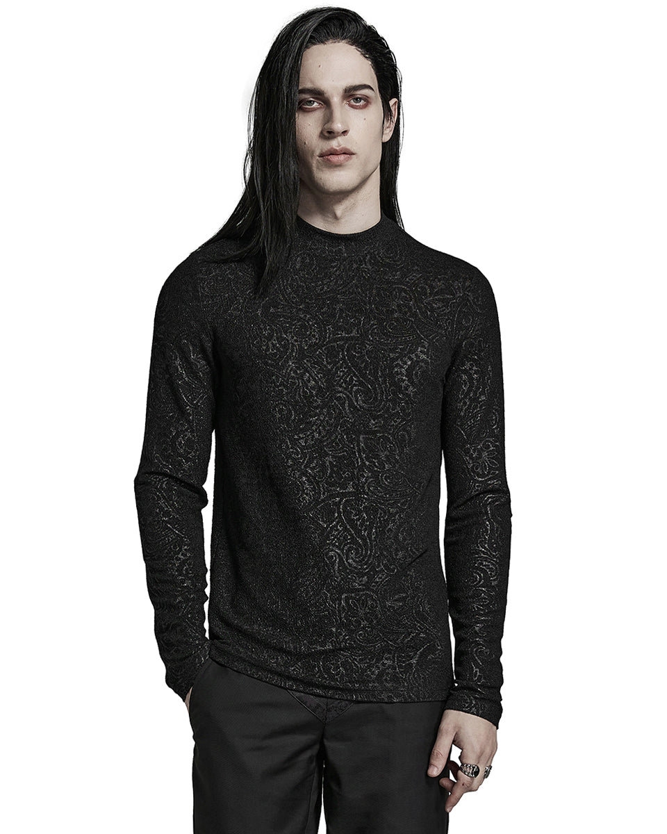 PR-WT-784TCM-BKM Mens Dark Baroque Gothic Paisley Print Top