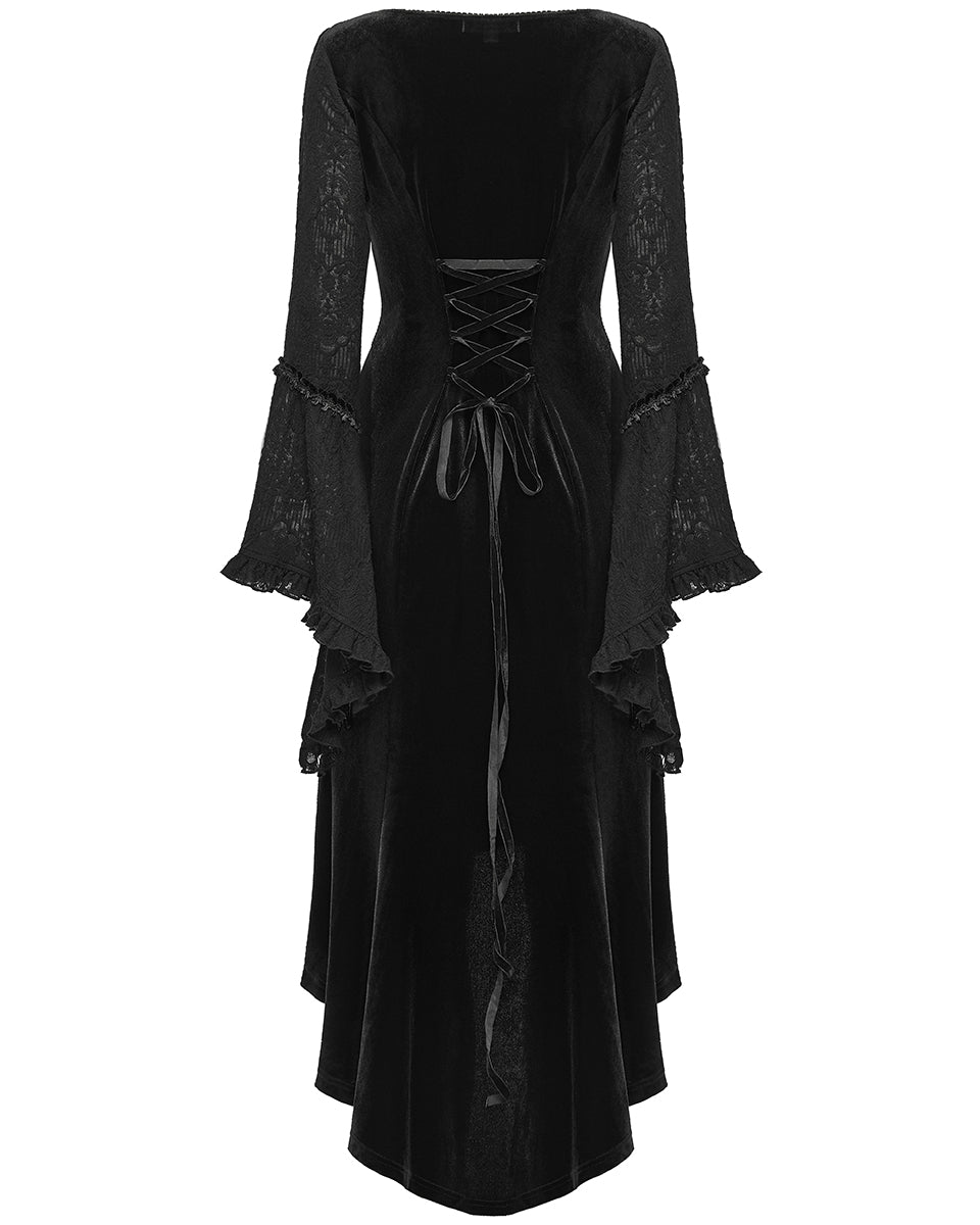 WQ-889LQF Womens Dark Gothic Velvet Applique Fishtail Dress