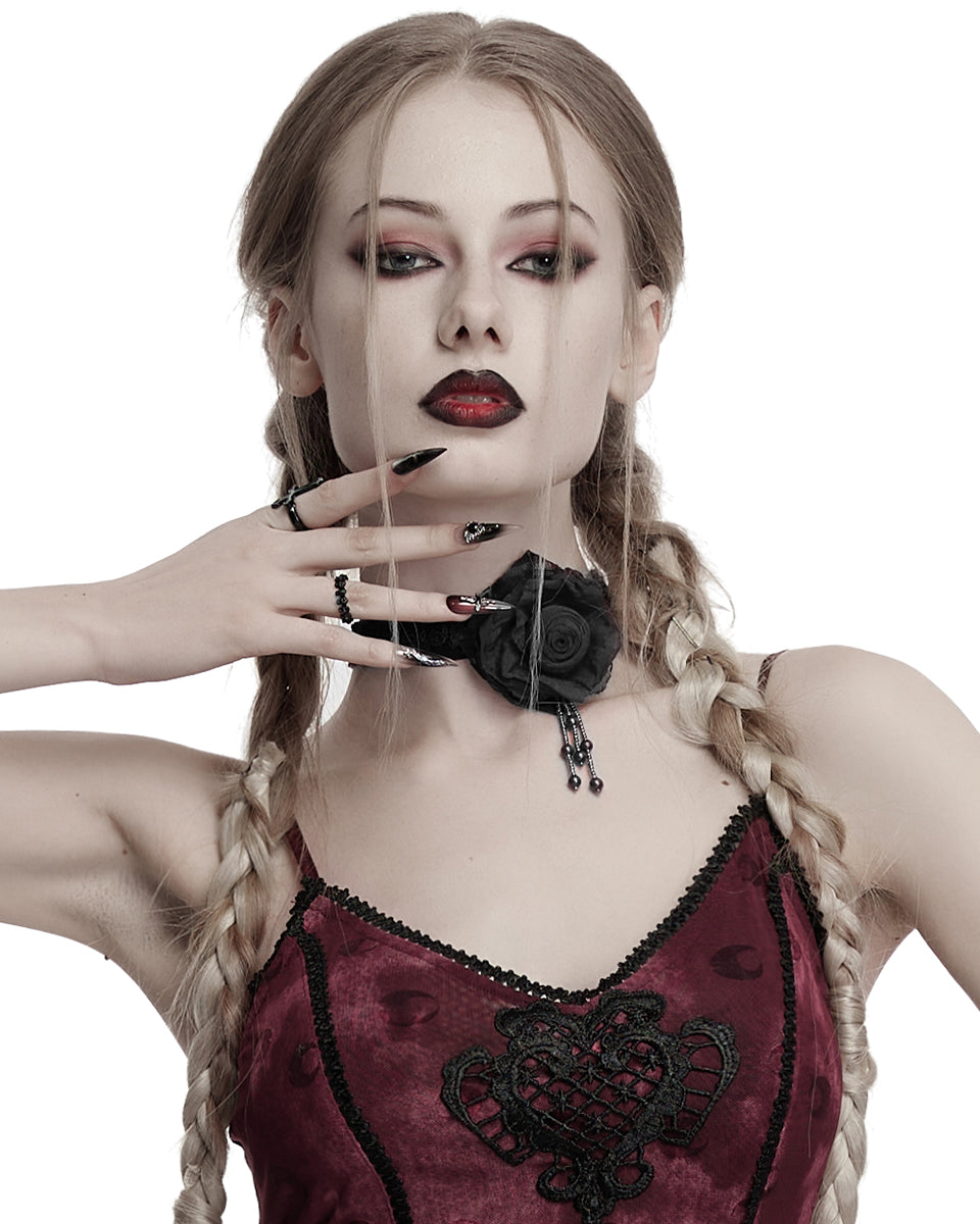 OS-760LHF Daily Life Womens Gothic Burnt Rose Choker Collar Necklace - Black